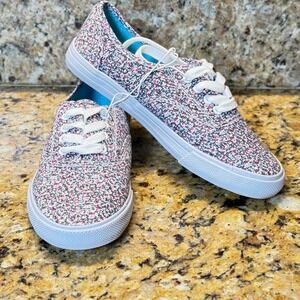 Xhilaration Kids Girls Purple Floral Print Lace Up Canvas Sneakers Size 1